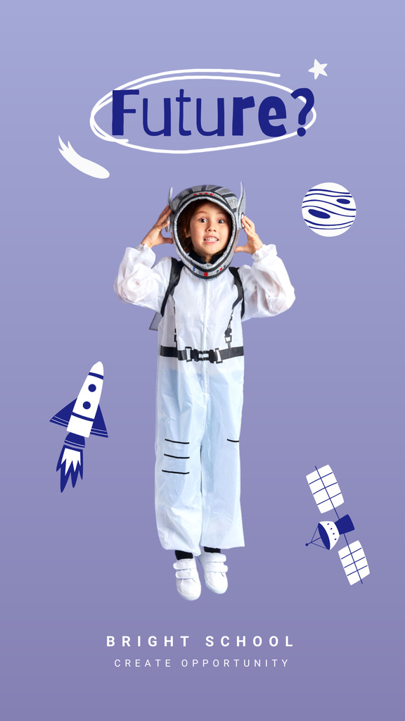 School Ad with Boy in Astronaut Suit Instagram Story Design Template
