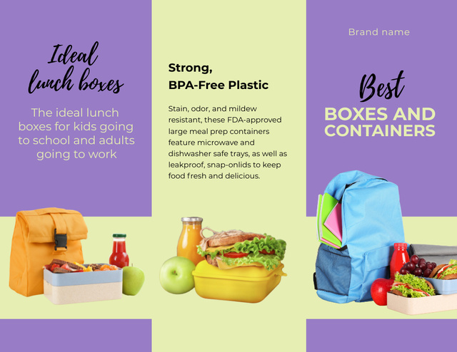 Eco-friendly School Lunch Boxes And Containers Brochure 8.5x11in Z-fold Design Template