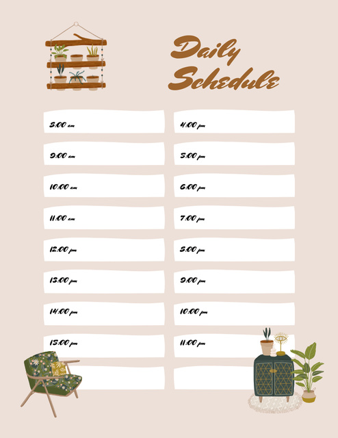 Daily Schedule with Cozy Home Interior Notepad 8.5x11in – шаблон для дизайна