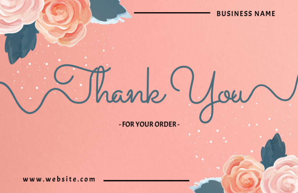 Message Thank You For Your Order with Romantic Roses on Pink Thank You Card 5.5x8.5in Design Template