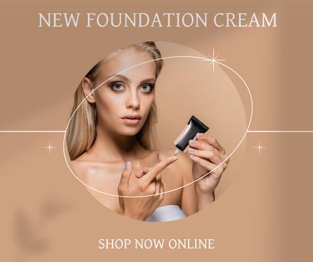 New Foundation Cream Ad with Woman Apllying Gream Facebook Design Template