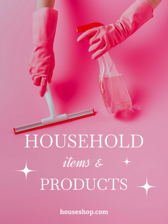 Offer of Household Products with Detergent and Pink Gloves Poster US Design Template