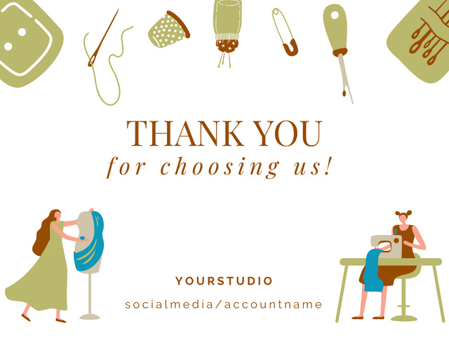 Thank You Message from Tailoring Studio Thank You Card 5.5x4in Horizontal Design Template
