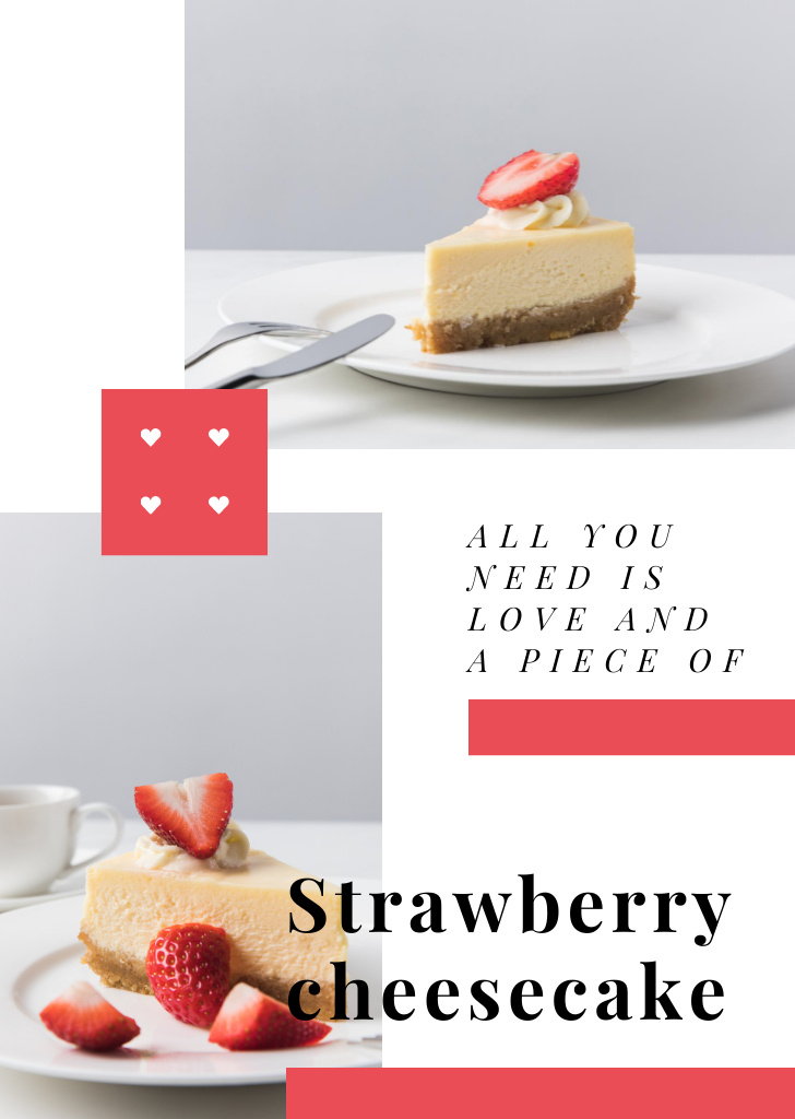 Delicious Cake With Strawberries Postcard A6 Vertical Πρότυπο σχεδίασης