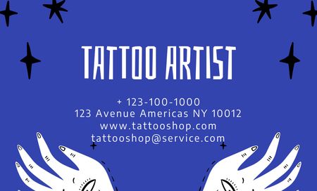 Tattoo Artist Services Promo on Blue Business Card 91x55mmデザインテンプレート