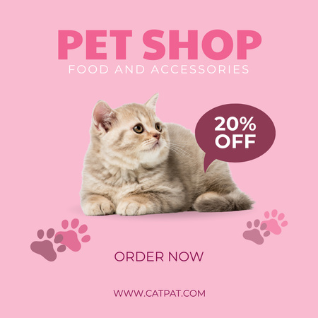 Pet Shop Ad with Cute Cat Instagram Tasarım Şablonu