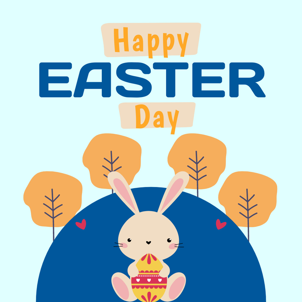 Illustration of Cartoon Rabbit Holding Easter Egg Instagram Šablona návrhu