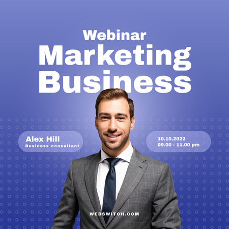 Business Marketing Webinar Proposal with Young Businessman in Gray Suit Instagram Design Template