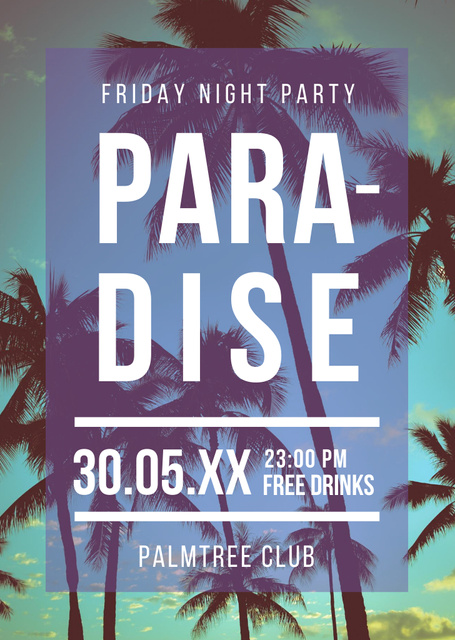 Lovely Night Party In Palm Tree Club Flyer A6 Design Template