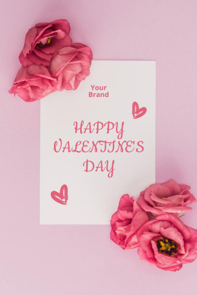 Happy Valentine's Day With Cute Flowers Composition Postcard 4x6in Vertical Πρότυπο σχεδίασης