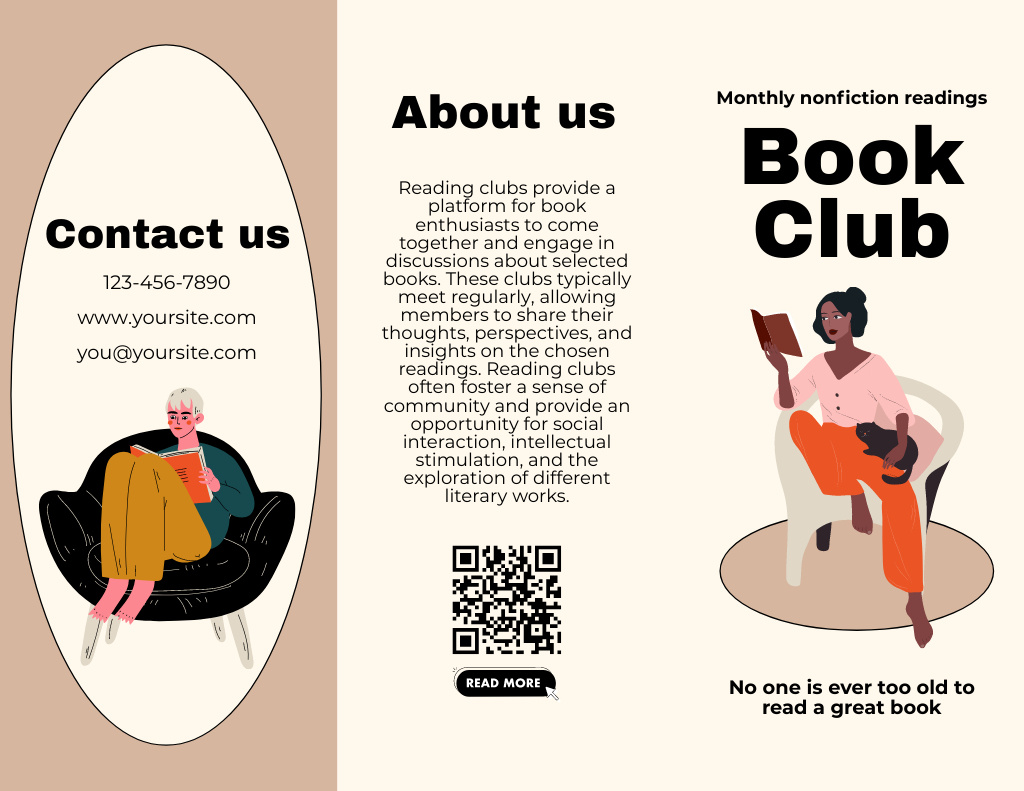 Book Club Ad with Multiracial Diverse Readers Brochure 8.5x11in Šablona návrhu