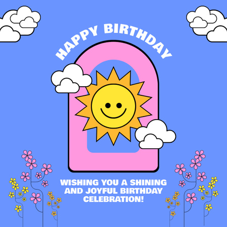 Ontwerpsjabloon van LinkedIn post van Gelukkige verjaardag met schattige zon