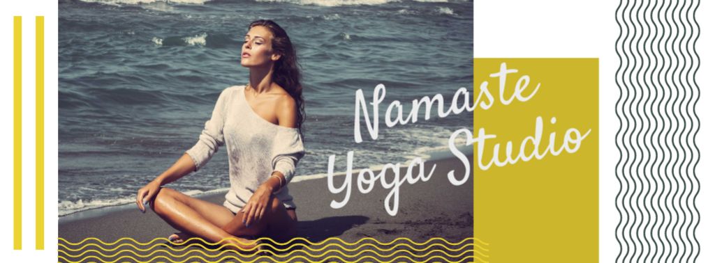 Plantilla de diseño de Woman practicing Yoga by the sea Facebook cover 