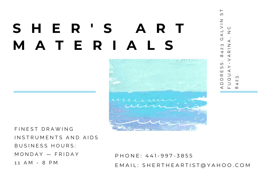 Art Material Store Ad with Sea Landscape Postcardデザインテンプレート
