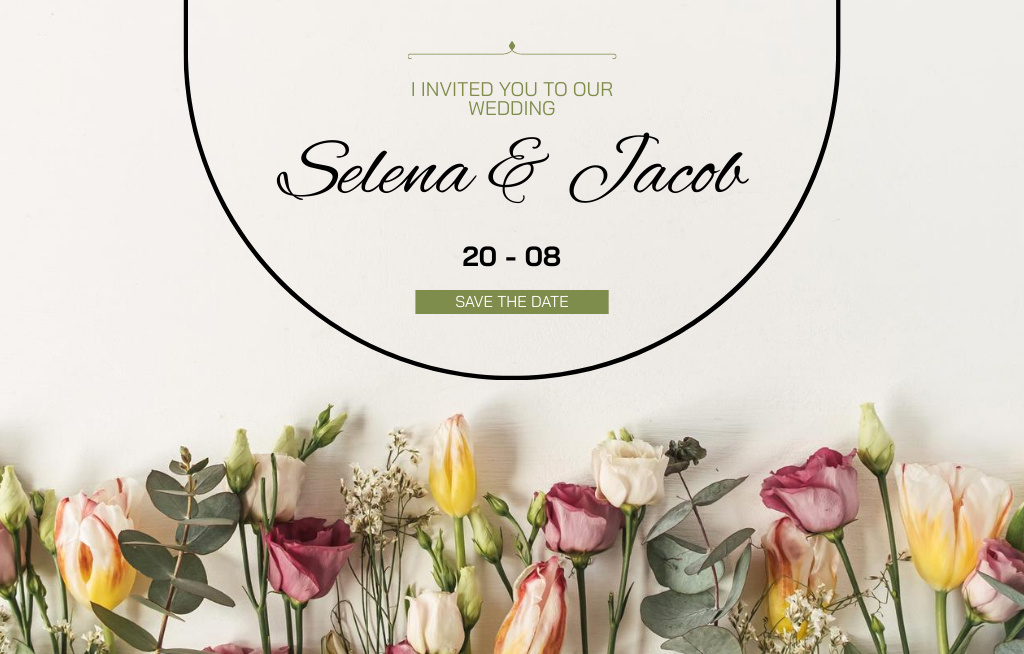 Wedding Celebration Announcement in Bright Floral Style Invitation 4.6x7.2in Horizontal Šablona návrhu