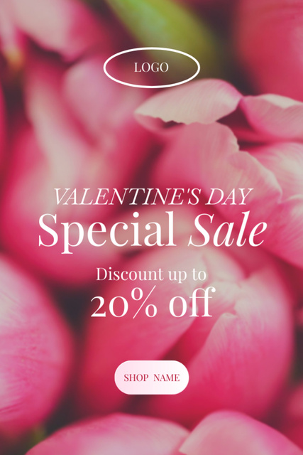 Valentine's Day Sale In Flower`s Shop Postcard 4x6in Vertical – шаблон для дизайна