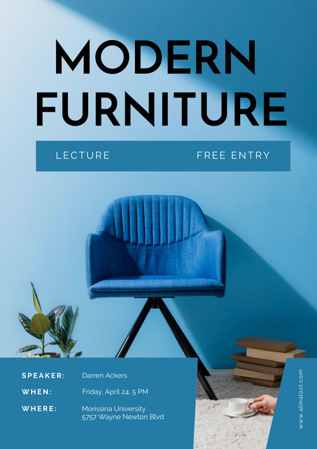 Modern Furniture Offer with Stack of Books Poster Design Template