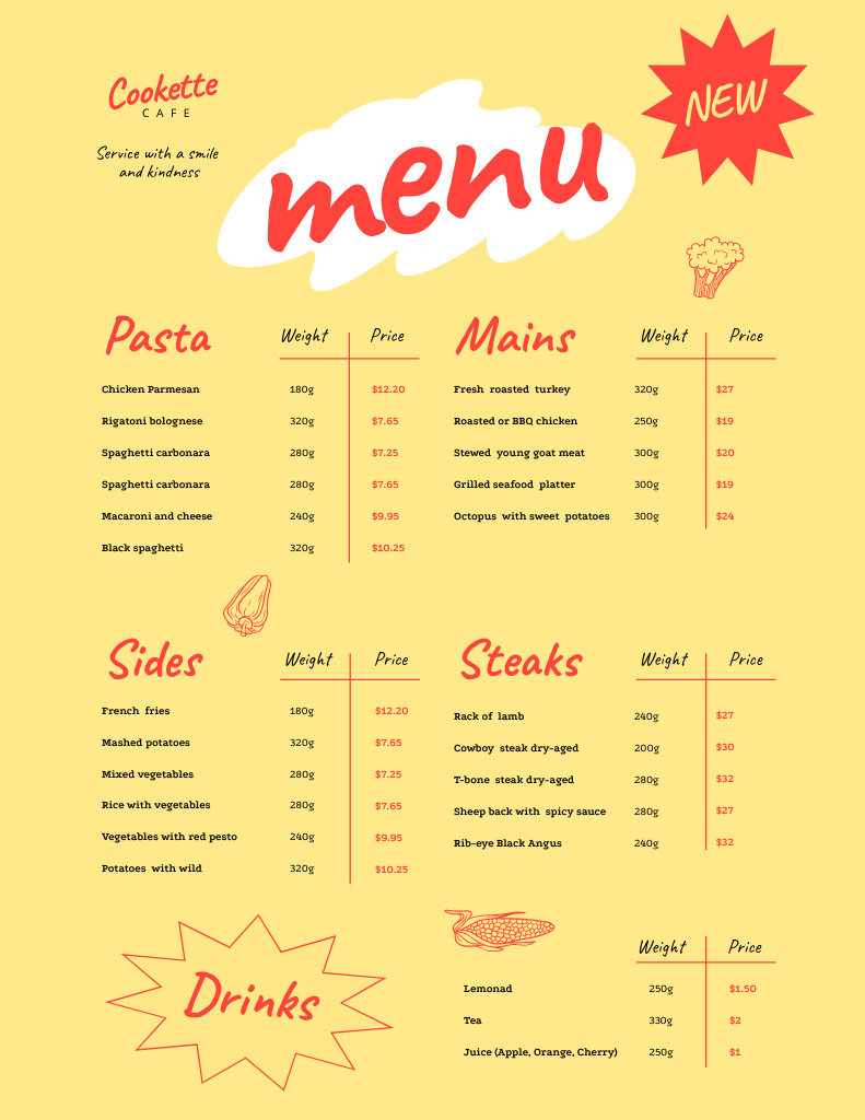 Modèle de visuel Food Menu Announcement on Yellow - Menu 8.5x11in