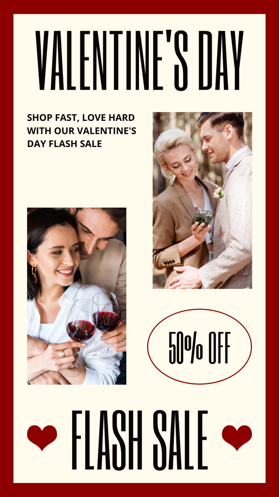 Valentine's Day Flash Sale For Gifts At Half Price For Sweethearts Instagram Story – шаблон для дизайна