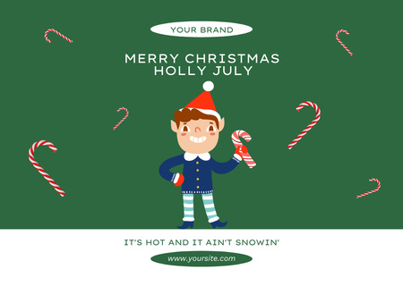 Christmas in July with Cute Elf In Green Flyer A6 Horizontal Design Template