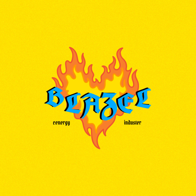 Emblem with Burning Heart on Yellow Logoデザインテンプレート