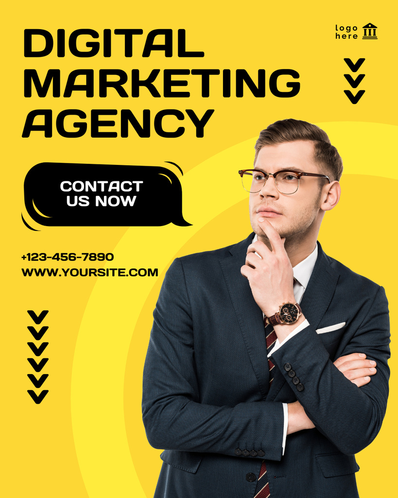 Digital Marketing Agency Services with Businessman in Suit Instagram Post Vertical Modelo de Design