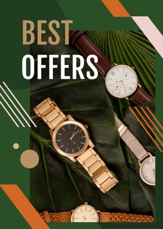 Watches Ad on Green Leaves Flayer Modelo de Design