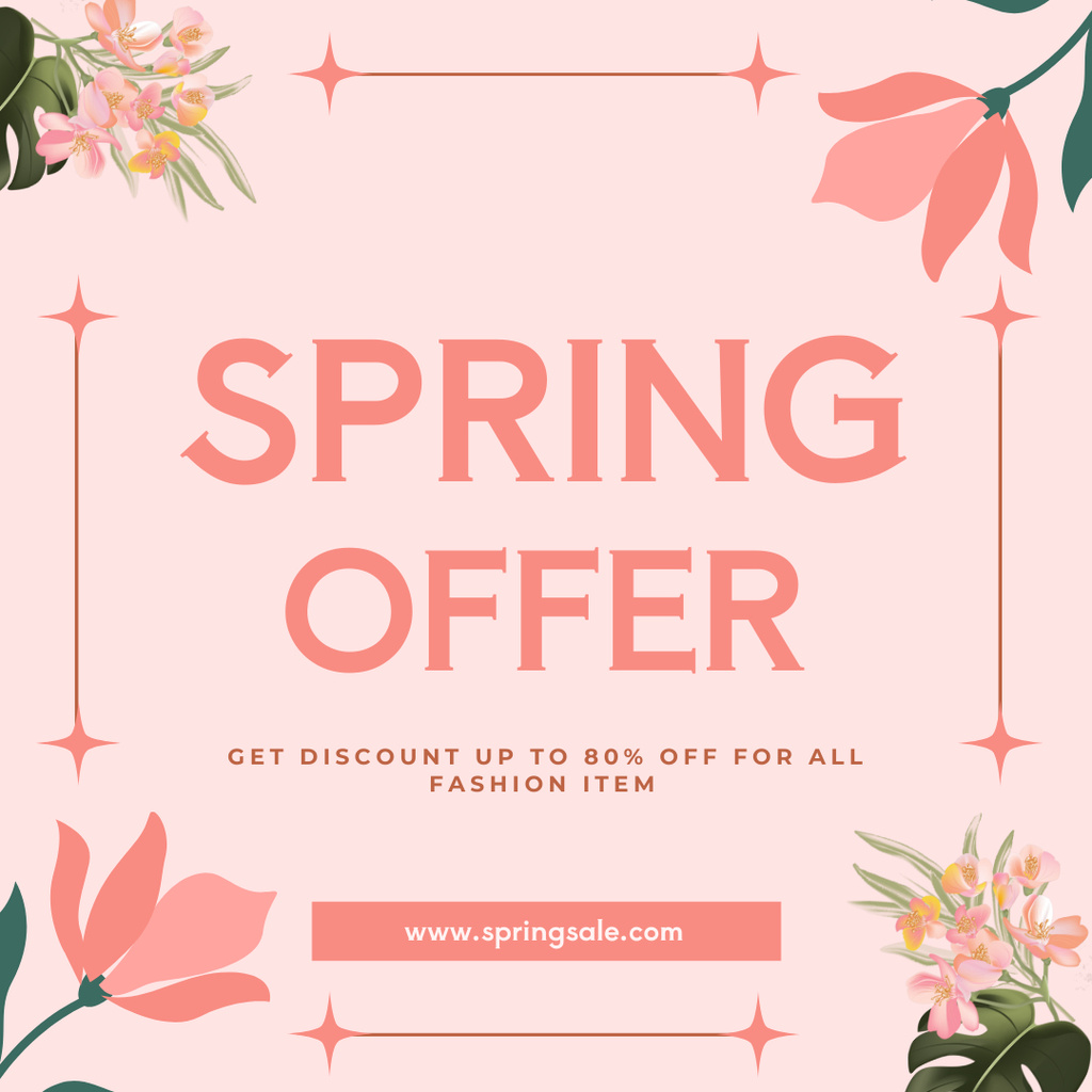 Spring Sale Offer with Flower Pattern in Pink Instagram AD Tasarım Şablonu