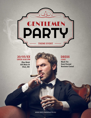 Gentlemen party invitation with Stylish Man Flyer 8.5x11in Design Template