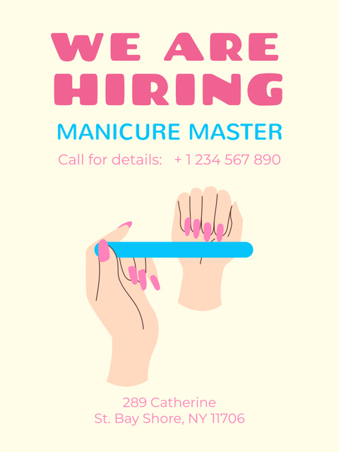 Hiring Manicure Master Announcement Poster US Modelo de Design