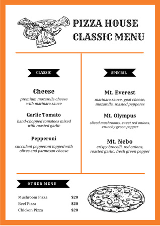 Classic Toppings And Pizza In Pizzeria Offer Menu Design Template