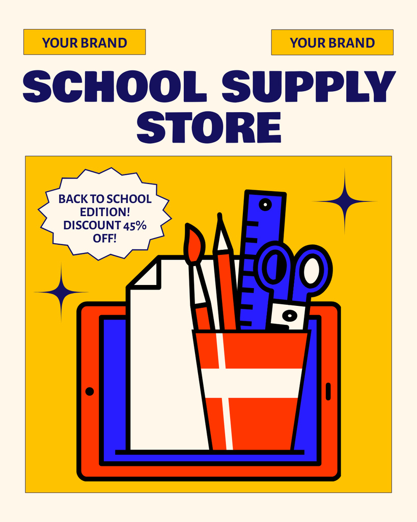 Ontwerpsjabloon van Instagram Post Vertical van Bright Announcement of Discount on School Supplies