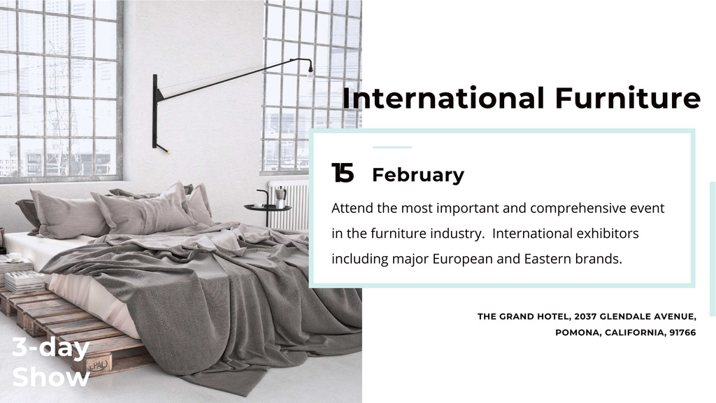 Furniture Show Bedroom in Grey Color FB event cover – шаблон для дизайна