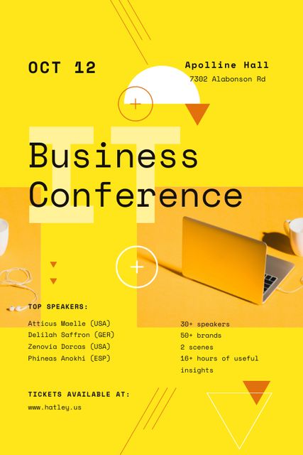 Platilla de diseño Business Conference Announcement with Laptop in Yellow Tumblr