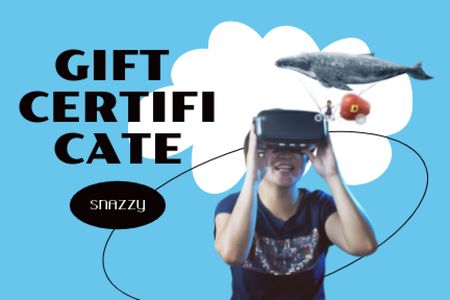 Woman in Virtual Reality Glasses Gift Certificate Design Template