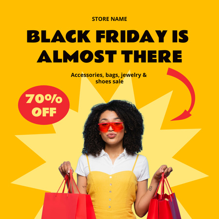 Woman with Shopping Bags on Black Friday Instagram Design Template