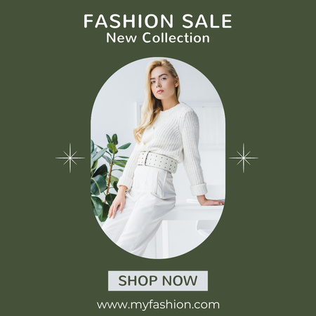 Fashion Sale with Girl in Light Outfit Instagram Design Template