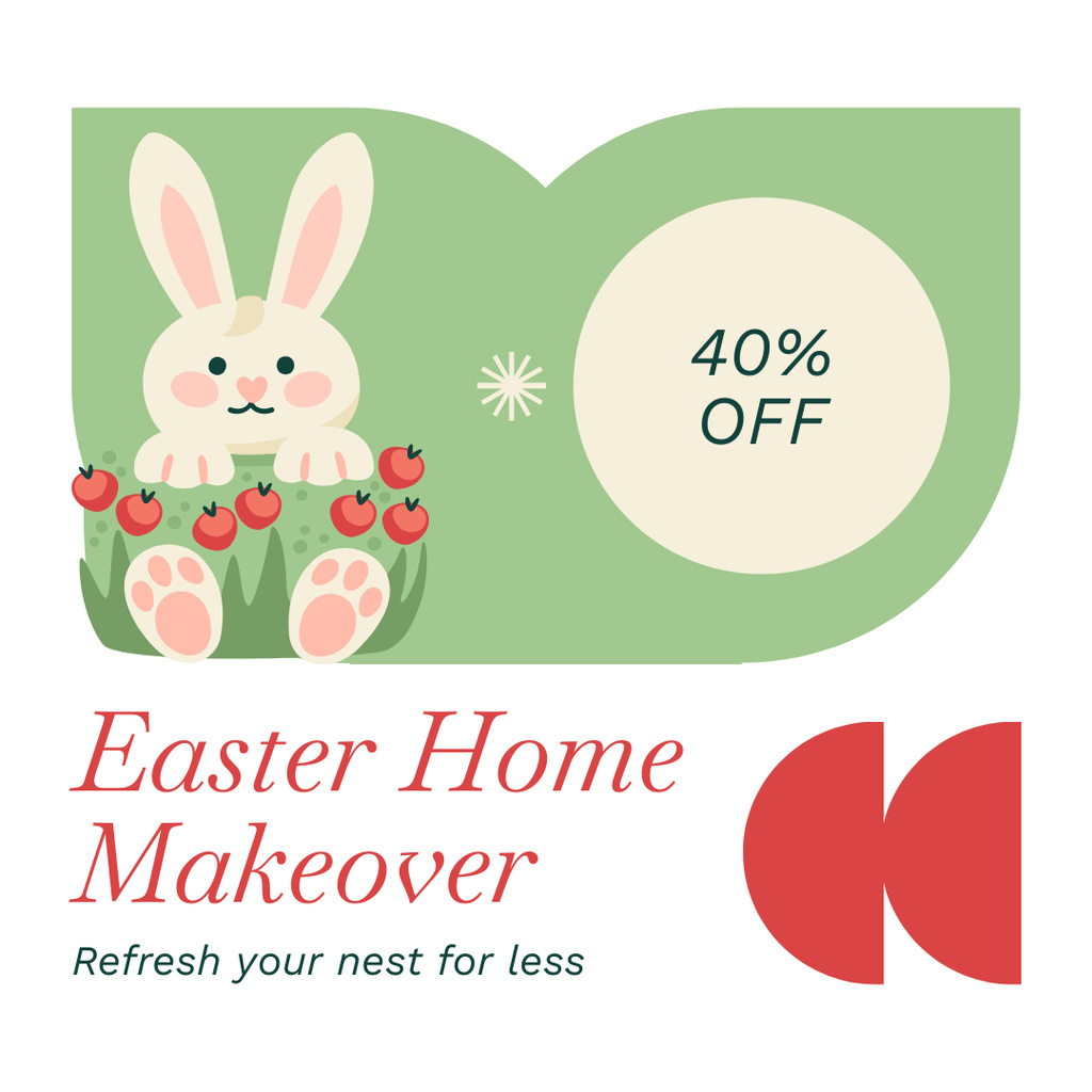 Easter Discount Offer with Cute Illustration of Bunny Instagram ADデザインテンプレート
