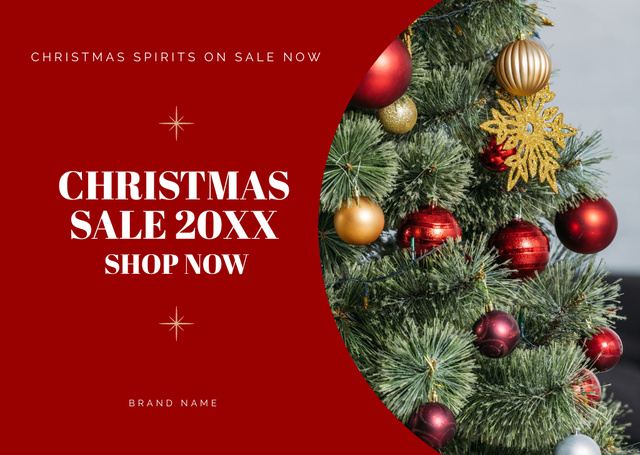 Ontwerpsjabloon van Card van Christmas Sale Announcement with Decorated Christmas Tree