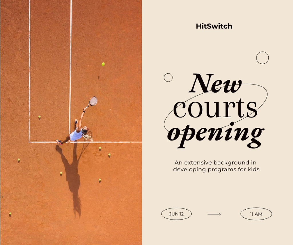 New Tennis Court Opening Announcement Facebook Design Template