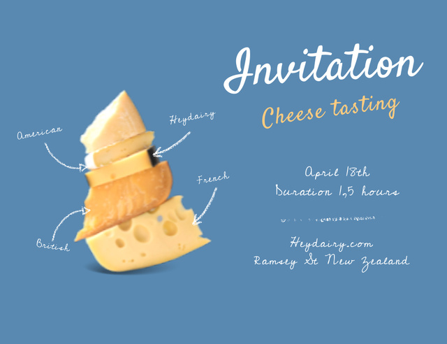 Designvorlage Variety Of Cheese Tasting Announcement für Invitation 13.9x10.7cm Horizontal