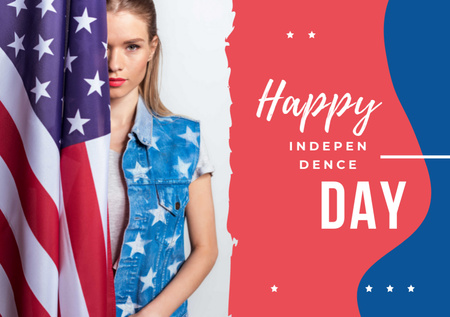 Greeting Independence Day With American Flag Postcard A5 Design Template
