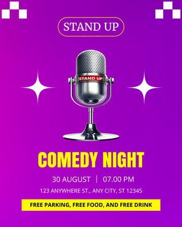 Comedy Night Announcement on Violet Instagram Post Vertical Design Template