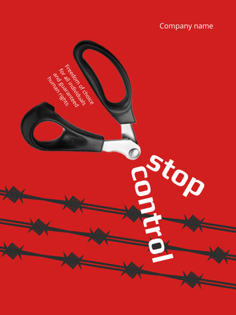 Social Issue Illustration with Scissors Cutting Barbed Wire in Red Poster US Design Template