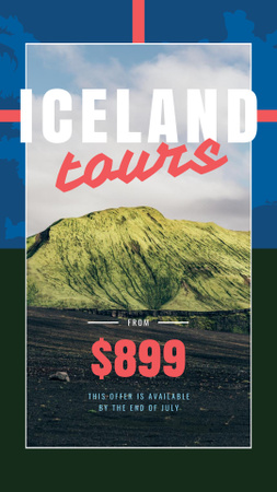 Iceland Tours Offer with Scenic Mountains Landscape Instagram Story Design Template