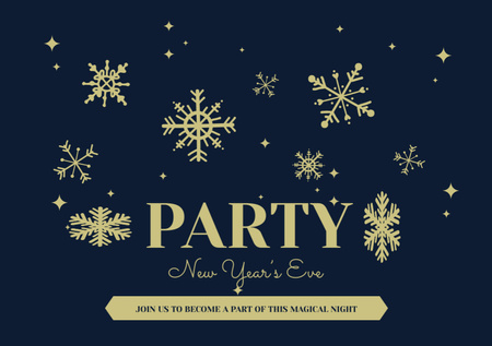 New Year Eve Party Announcement With Snowflakes Postcard A5 Design Template
