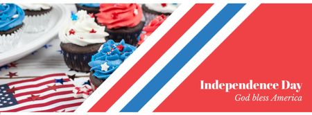 Designvorlage Independence Day Celebration Cupcakes in Blau und Rot für Facebook cover