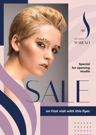 Salon Sale Offer Woman with Creative Makeup Flayer tervezősablon