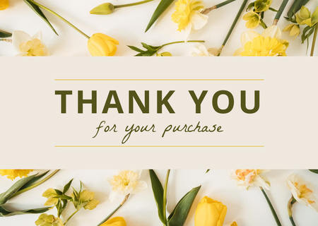 Thankful Phrase with Tulips and Daffodils Card Design Template