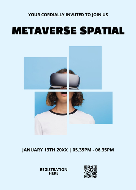Plantilla de diseño de Tech Event Announcement with Woman in VR Glasses Invitation 